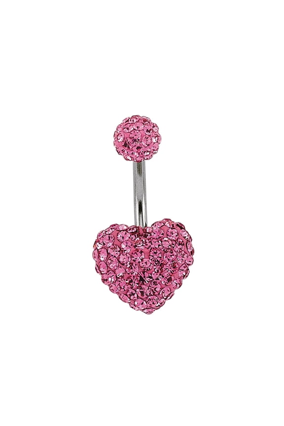 Steel Jewelco London Baby Pink Crystal Love Heart Disco Ball Banana Belly Bar
