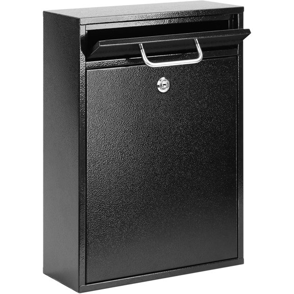 Steel Key Lock Mail Boxes Outdoor, Locking Wall Mount Mailbox, Security Lock Drop Box, Collection Boxes for Home, Office or Commercial,16.2H x 11.2L x 4.6W Inches, Black X Large