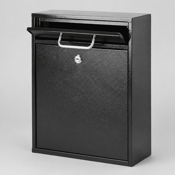 Steel Key Lock Mail Boxes Outdoor, Locking Wall Mount Mailbox, Security Lock Drop Box, Collection Boxes for Home, Office or Commercial,16.2H x 11.2L x 4.6W Inches, Black X Large