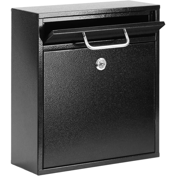 Steel Key Lock Mail Boxes for Outside, Locking Wall Mount Mailbox, Security Key Drop Box for Home, Office or Commercial, 12H x 10.5L x 4.6W Inches, Black Large