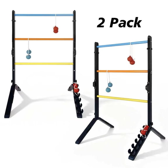 Steel Ladder Toss Game Set, 2 Pack Ladder Ball Rack with 6 Bolas, Assembly-Free Ladder Toss Includes Scorekeeper