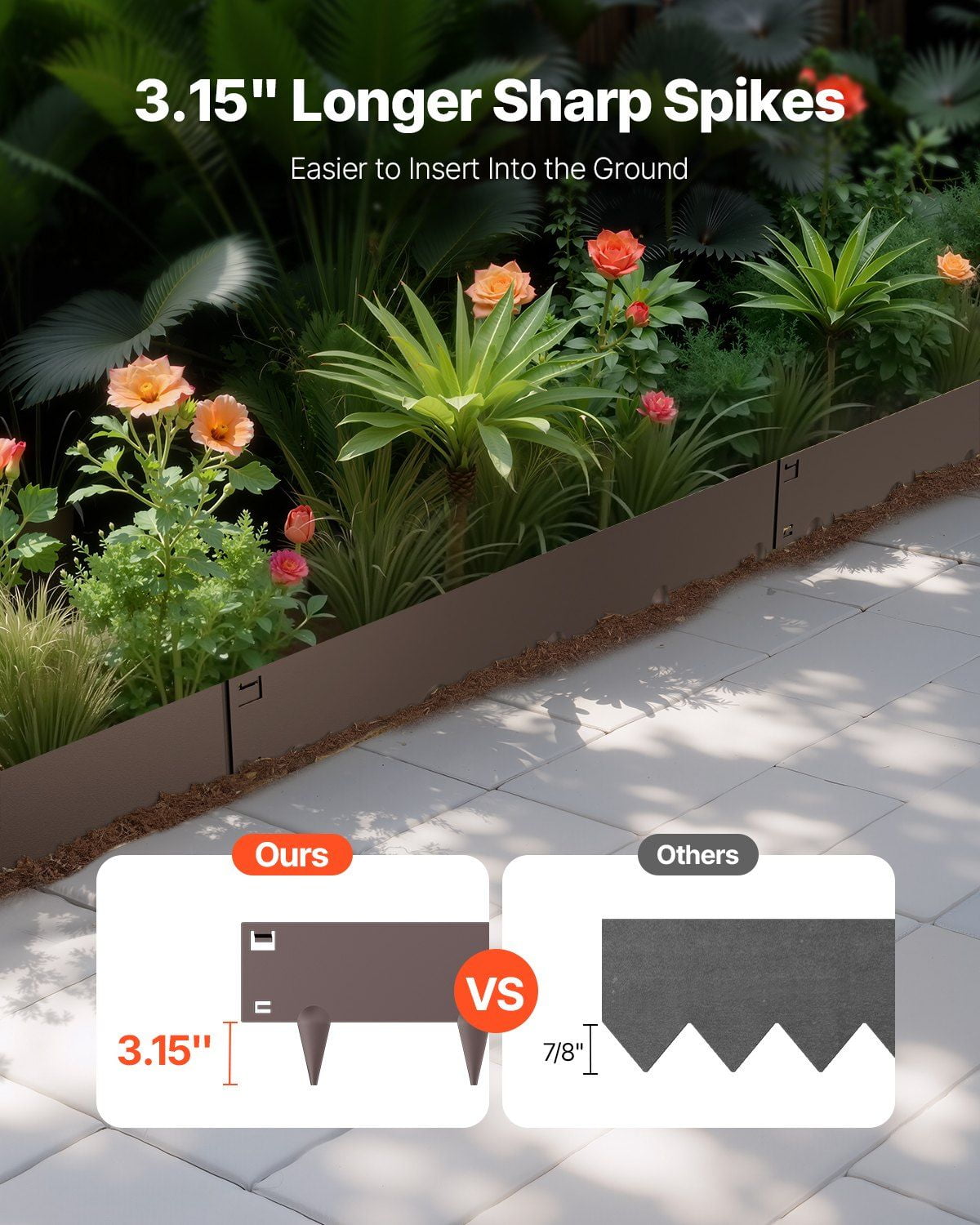 Steel Landscape Edging,5 Packs 39x5 in Rust-Resistant Metal Landscape Edging,Bendable Garden Edging Border,Heavy Duty Lawn Edging,Easy-to-Install,Flower Bed Yard Pathway Divider Brown