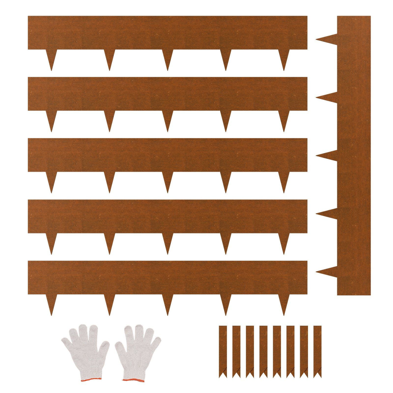 Steel Landscape Edging 6 Packs 40 x 8 Inch Weather Resistant Pre Rust Metal Bendable Garden Border Shark Spike Lawn Edging for Flower Bed Yard Pathway Divider