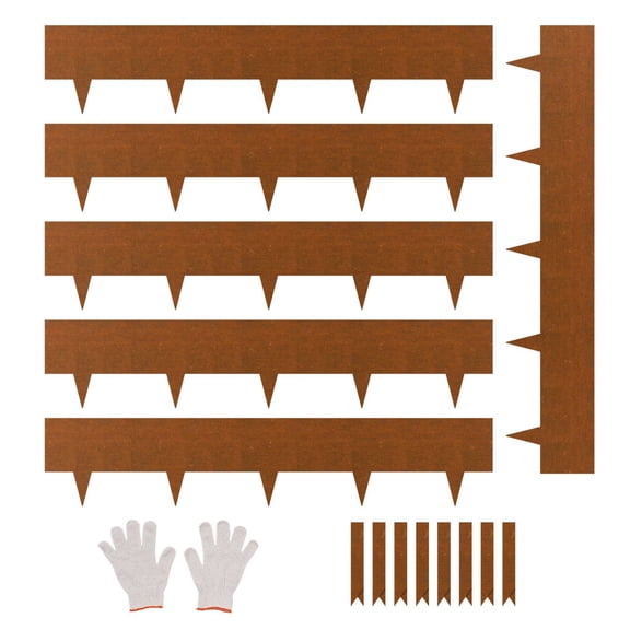 Steel Landscape Edging 6 Packs 40 x 8 Inch Weather Resistant Pre Rust Metal Bendable Garden Border Shark Spike Lawn Edging for Flower Bed Yard Pathway Divider