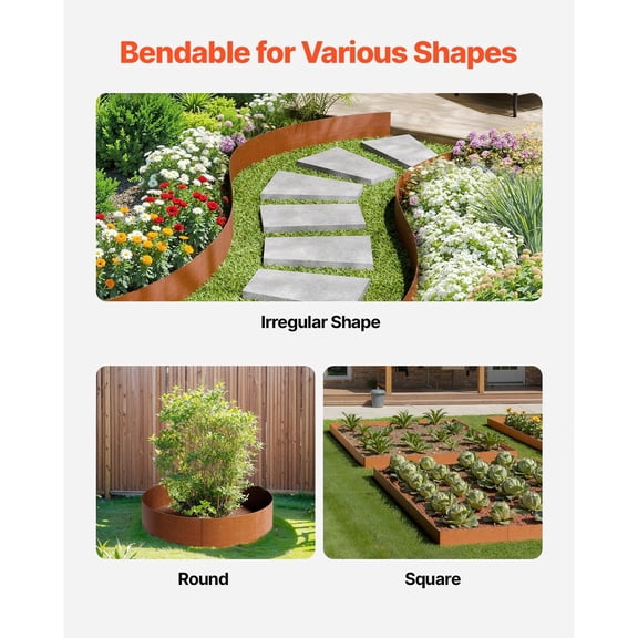 Steel Landscape Edging, 6 Packs 40 x 8 in Weather-Resistant & Pre-Rust Metal Lan