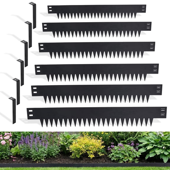 BSHAPPLUS® 20 ft No Dig Galvanized Steel Landscape Edging, 6" Tall Metal Garden Edging Border,Bendable Lawn Edging with 6 Stakes,Flexible Lawn Strip for Flower Beds,Tree Rings,Lawn Yard and Pathway