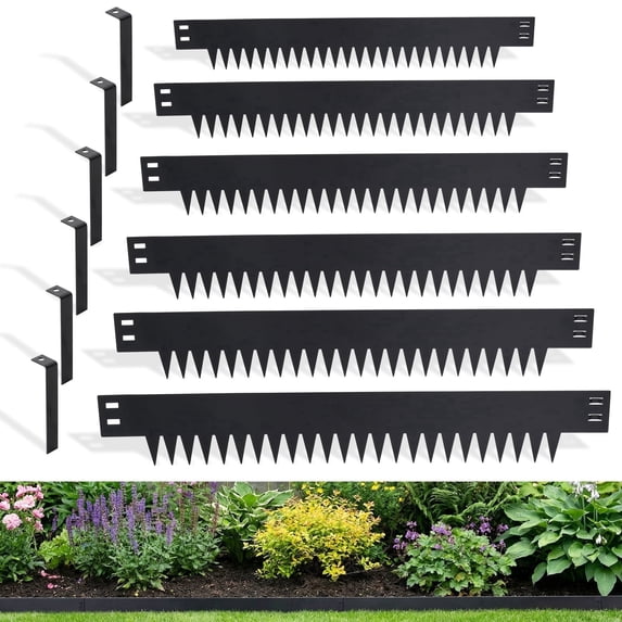 BSHAPPLUS® 20 ft No Dig Galvanized Steel Landscape Edging, 6" Tall Metal Garden Edging Border,Bendable Lawn Edging with 6 Stakes,Flexible Lawn Strip for Flower Beds,Tree Rings,Lawn Yard and Pathway