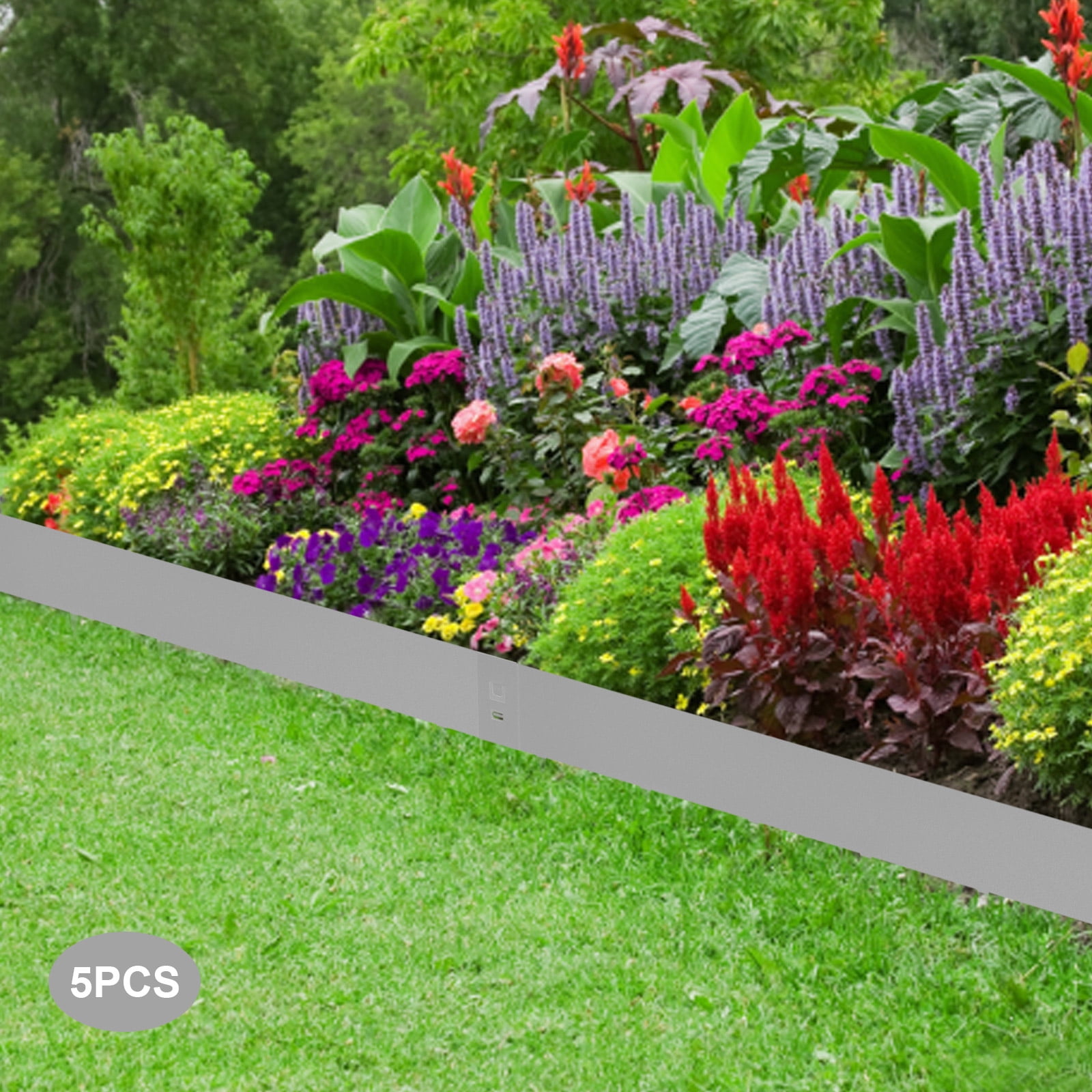 Steel Lawn Edging, 5PCS 4"x39" Garden Metal Landscape Edging Border, Flexible Steel Landscape Border, 16.25 ft Total Length Landscaping Metal Edging, Lawn Edge for Garden, Yard, Gray