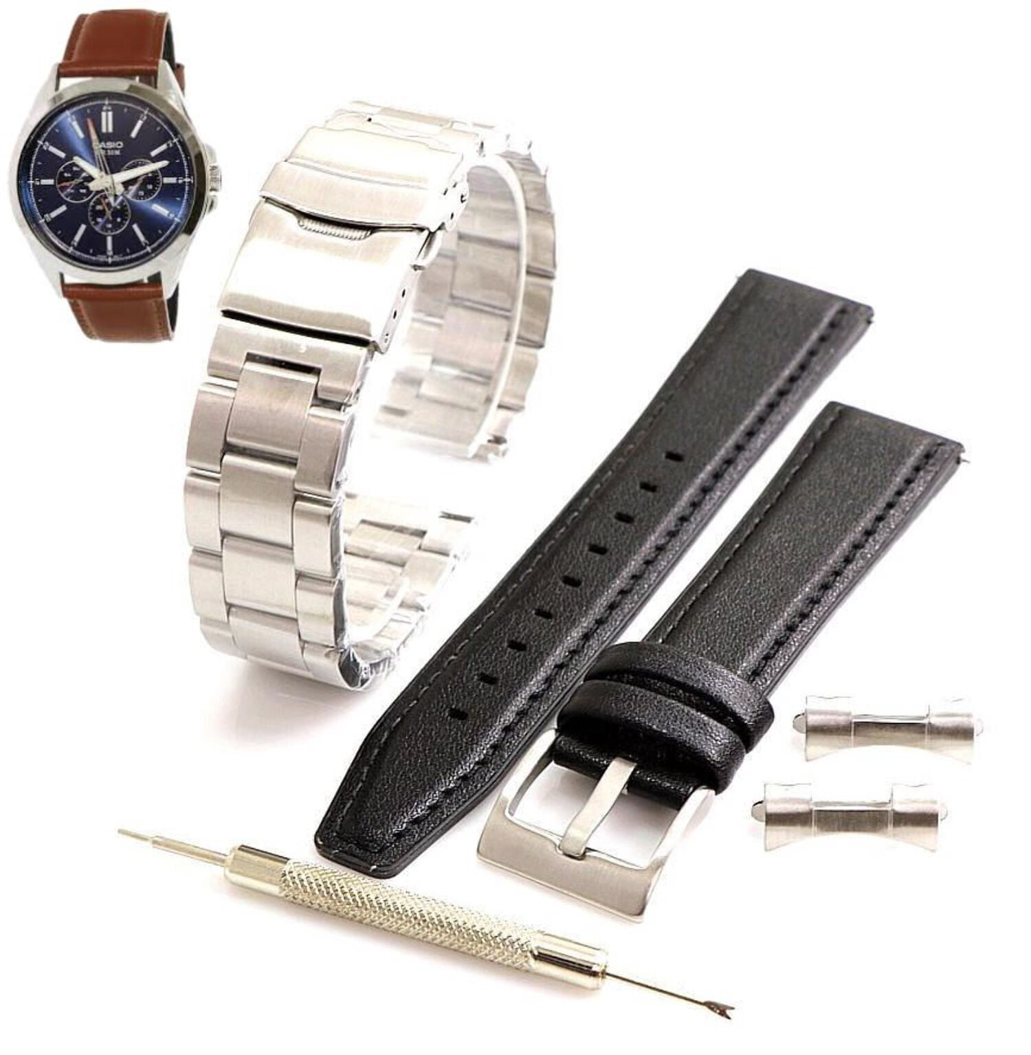 Steel & Leather Replacement Watch Band Fits Casio MTP-SW300  display picture 2
