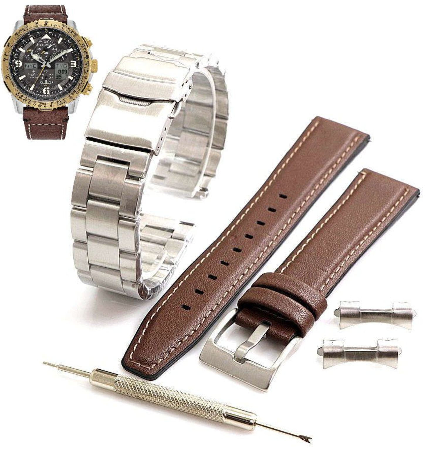 Steel & Leather Replacement Watch Band U680-A17X402 Citizen
