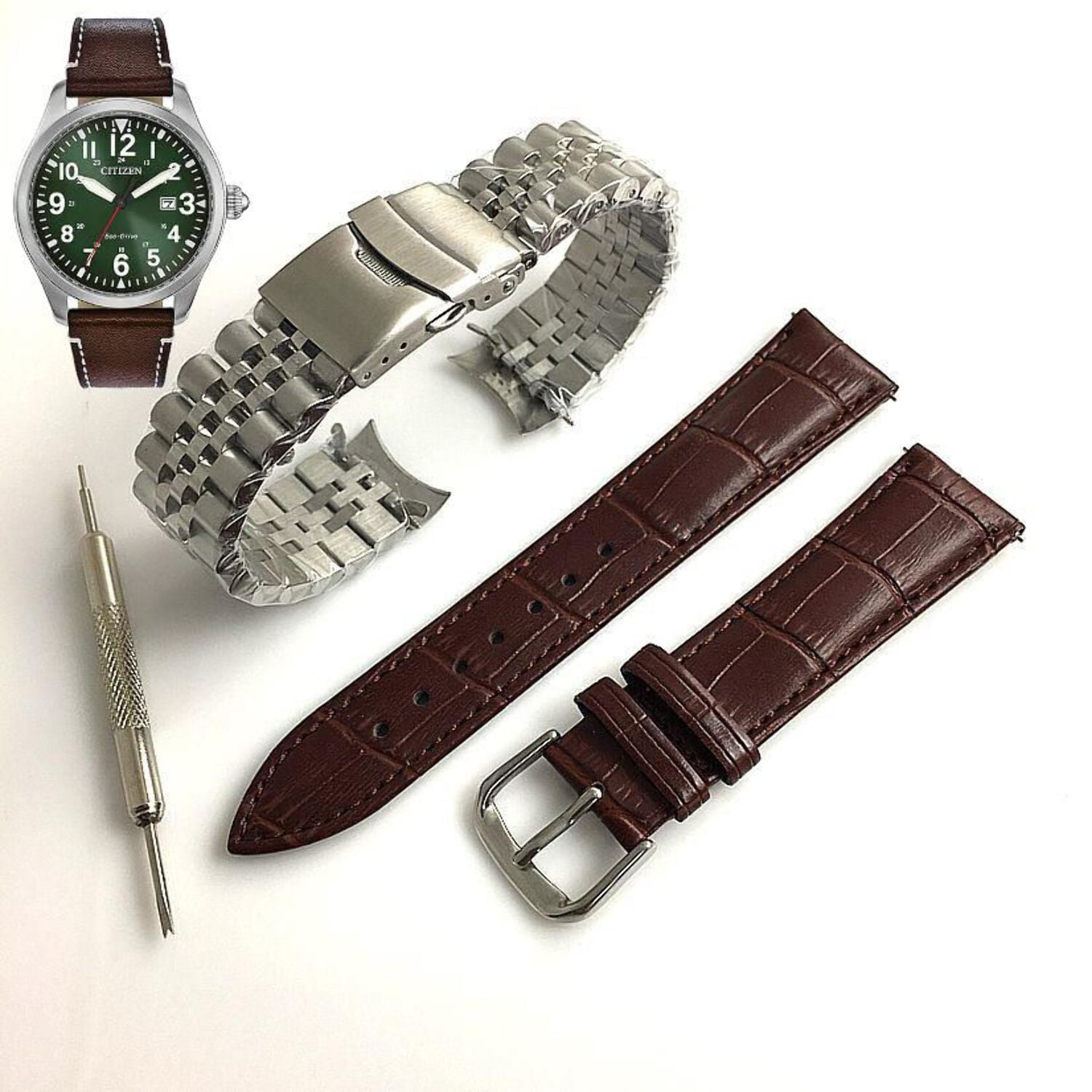 Steel Leather Replacement Watch Band fits Citizen Eco-Drive