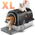 thumbnail image 1 of Ferhtm 38L XL Stainless Steel Cat Litter Box with Lid, Enclosed Kitty Litter Box Odor Control, Covered Metal Litter Box for Large Cats, 3-in-1 Convertible Design, Front Entry and Top Exit, 1 of 8