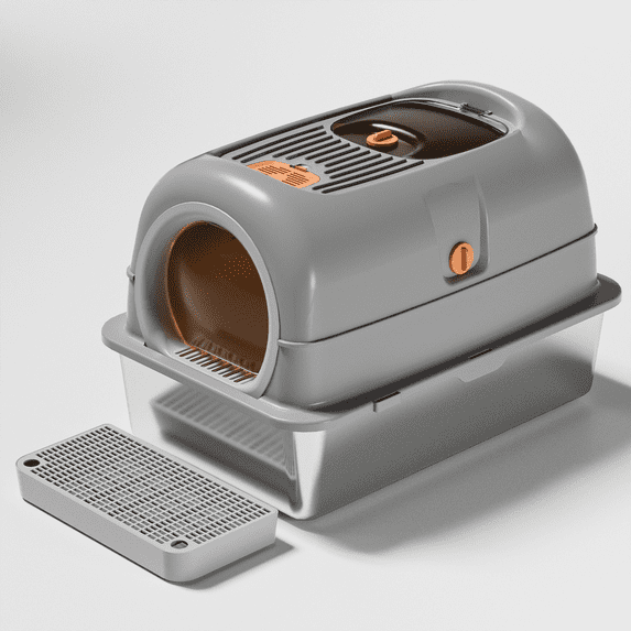 Steel Litter Box with Lid, High Sided Enclosed Metal Cat Litter Pan ...