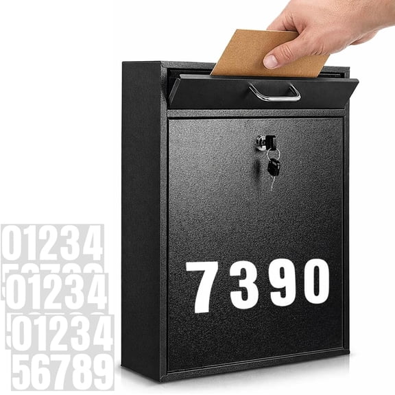 Steel Locking Wall Mount Mailbox for Outside, Secure Black Mail Box with Key Lock Front Door, Porch or Exterior Wall, Drop Home, Apartment Office, 16.2 x 11.2 4.7 Inch