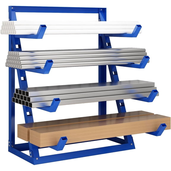 Steel Lumber & Pipe Storage Rack  Heavy Duty 4-Tier Horizontal Organizer Shelf for Garage, Workshop, Basement, 24"x48"x61"