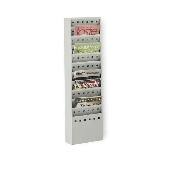 Steel Magazine Rack - 11 Pockets - Gray