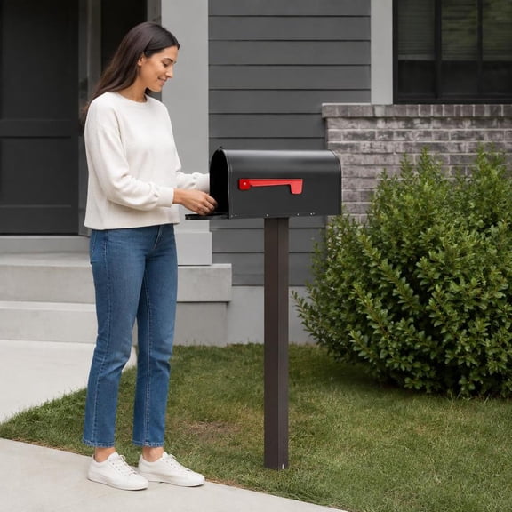 Steel Mailbox Post, 43 X 4 X 4 In, Powder Coated, Ground Mount, Bronze
