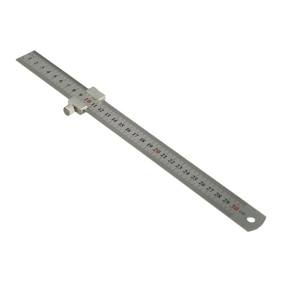 Steel Marking Gauge Set 30cm Stop Ruler with Positioning Block for Woodworking, Dual Scale Measuring Tool for DIY Carpentry