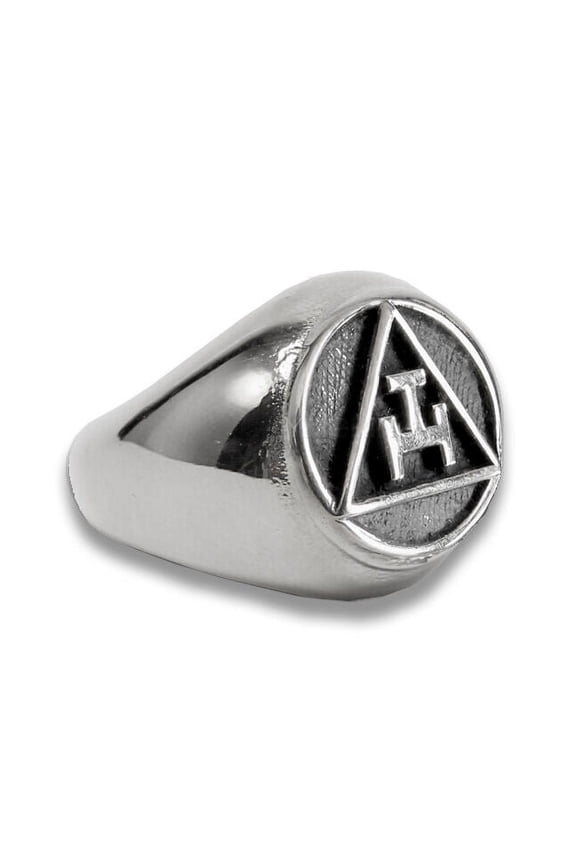Steel Masonic Rings. Silver Tone Royal Arch Freemasons Round Triple Tau