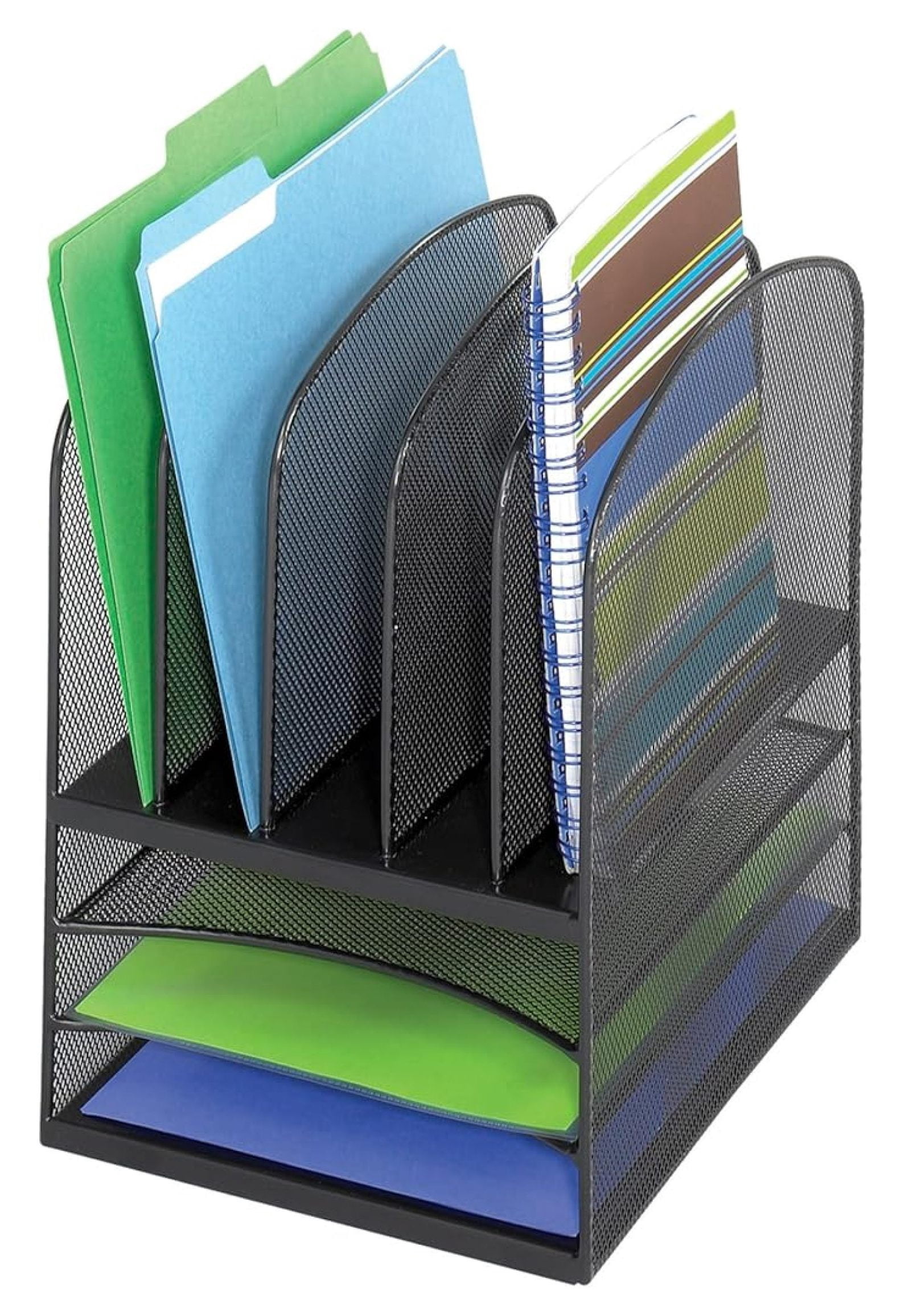 Steel Mesh Desktop Organizer 5 Sections 3 Trays - Office File Sorter ...