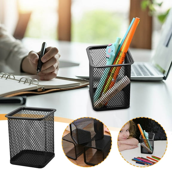 Steel Mesh Pencil Cup - 9x10cm Heavy-Duty Pen Holder for Office Desk, Rust-Proof Metal Stationery Jar with Easy-Clean Design, Minimalist Home Organization