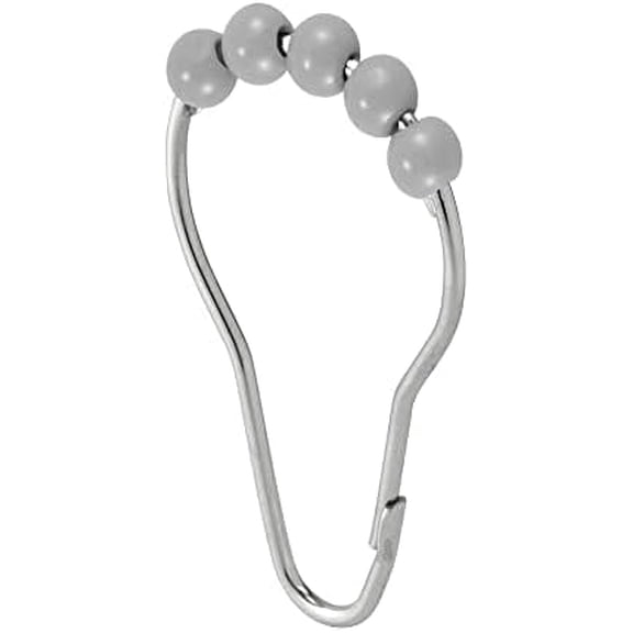 Steel Metal Easy-Glide Roller Ball Shower Curtain Rings - Bathroom Shower Curtain and Curtain Liner Rolling Ring Hooks for Shower Rod, Guest Bath and Powder Room - 12 Rings - Gray