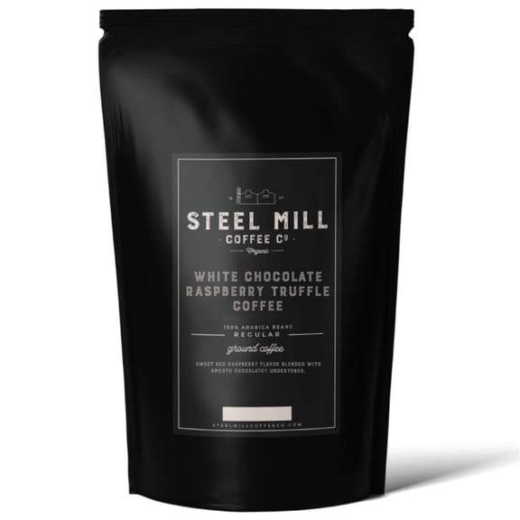 Steel Mill Coffee Co. White Chocolate Raspberry Truffle Flavored Coffee, Ground, Medium Roast, 12 oz Bag