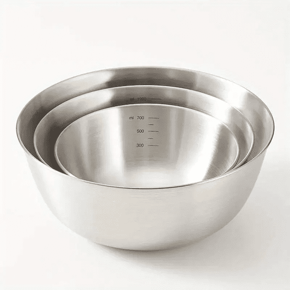 Steel Mixing Bowls, Stainless Steel Mixing Bowls, 3 Pcs, Solid Metal Construction, Mixing Bowls for Kitchen, ingredient Prep, Baking Salad Mixing, Assorted Sizes, Brushed Silver