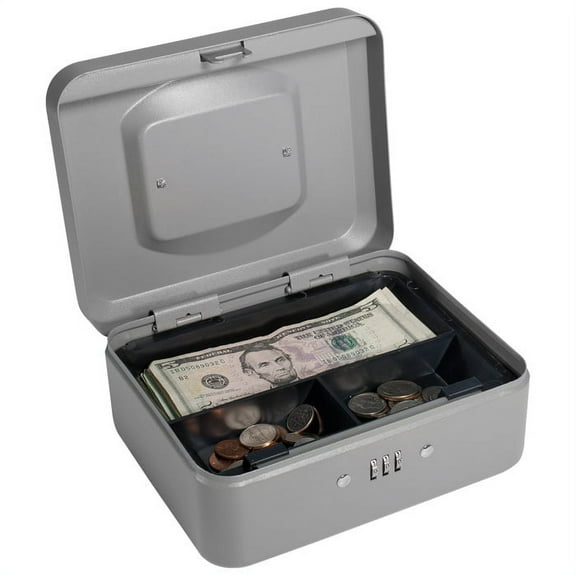 Steel Money Cash Box with Combination Lock, Grey (8" x 6.3" x 3.5")