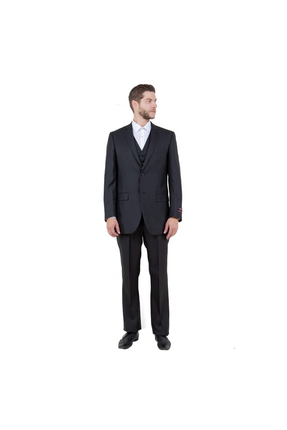 Steel Navy Solid Shiny Sharkskin 3-PC Regular Modern Fit Suits