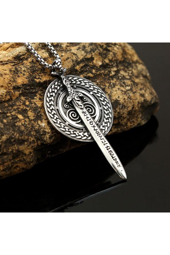 Steel Necklace Men's Stainless Steel Jewelry Retro Warrior Sword Shield Pendant Pendant