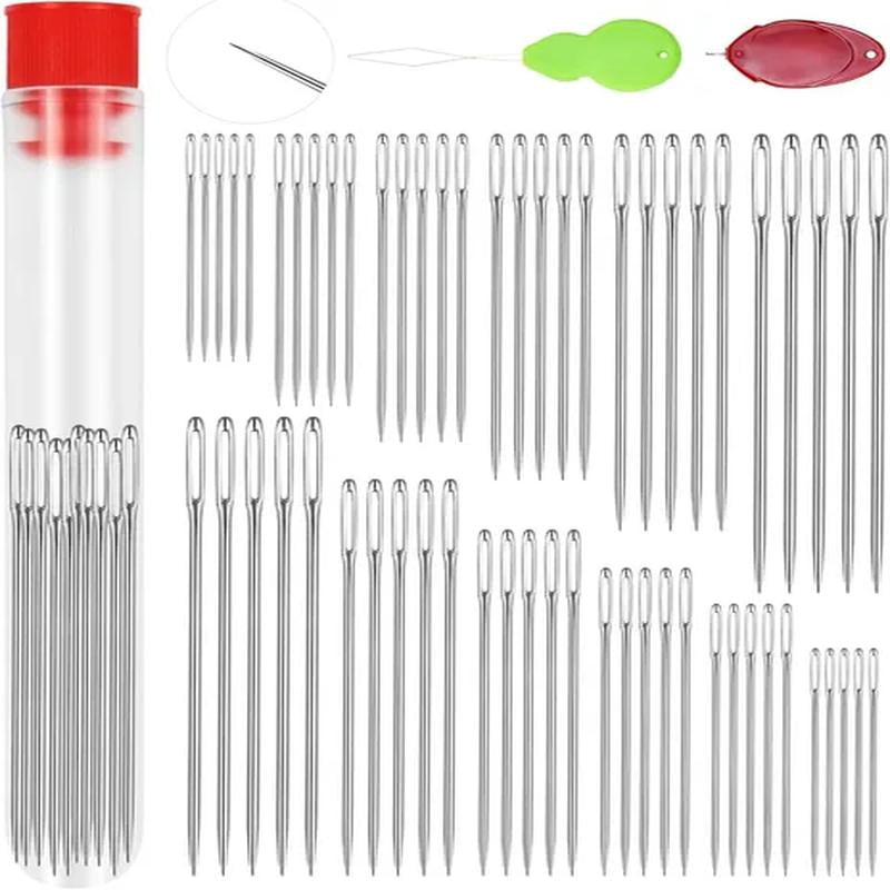 Steel Needles for Hand Sewing, Large Eye Sewing Needles Set with Multiple Sizes, Stainless Steel Hand Quilting & Leather Embroidery Needles Includes Threaders for Arts & Crafts