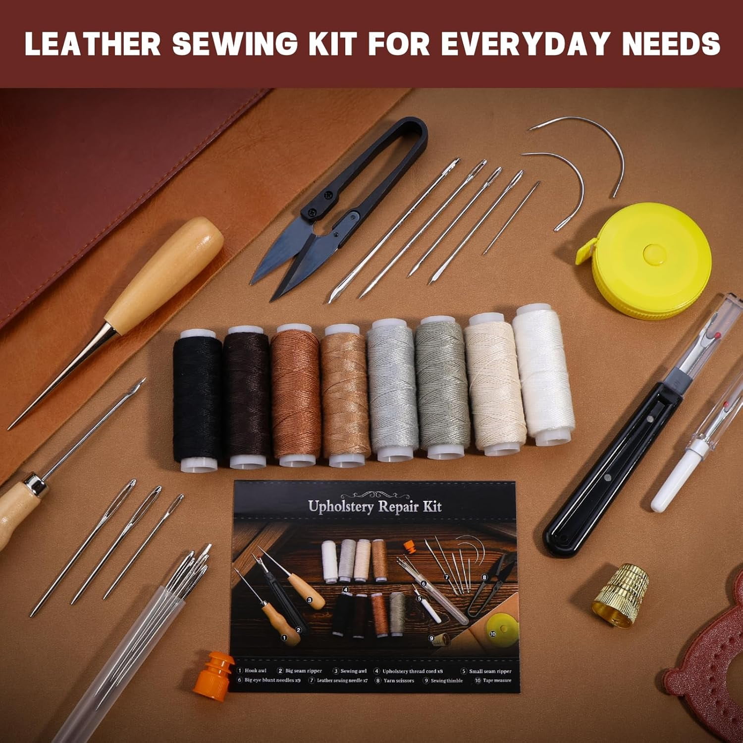 Steel Needles for Hand Sewing, Upholstery Repair Sewing Kit Heavy Duty ...