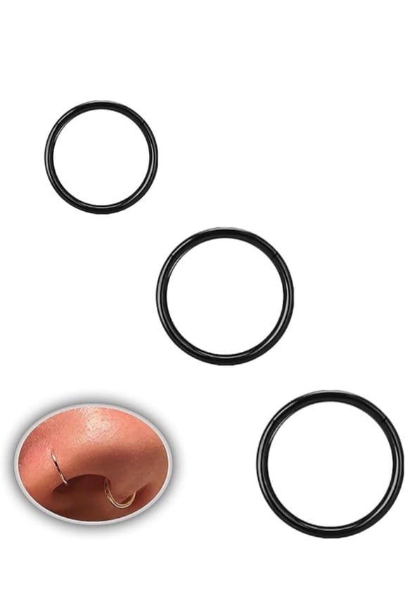 Steel Nose Rings Hoop,Septum Clicker Hinged Segment Ring,Lip Ear Piercing Earrings for Cartilage Helix Tragus Conch Rook,18G Inner Diameter 6mm to 10mm(3 Pack,Black)