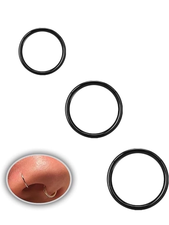 Steel Nose Rings Hoop,Septum Clicker Hinged Segment Ring,Lip Ear Piercing Earrings for Cartilage Helix Tragus Conch Rook,18G Inner Diameter 6mm to 10mm(3 Pack,Black)
