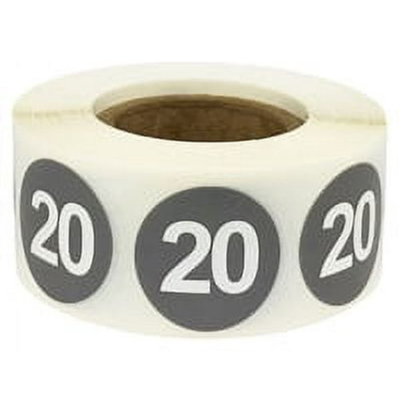 Steel Number 20 Stickers 0.75 Inch 500 Labels On A Roll