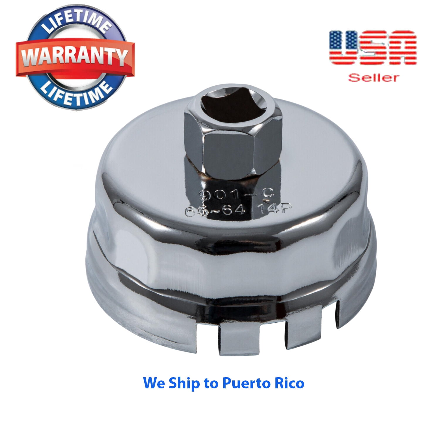 Gearzaar 64mm 14-Flute Oil Filter Cap Wrench Socket Tool For Toyota & Lexus