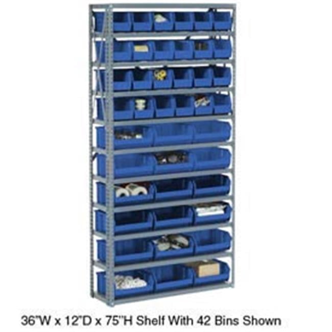 Steel Open Shelving with 15 Blue Plastic Stacking Bins 6 Shelves - Gray ...