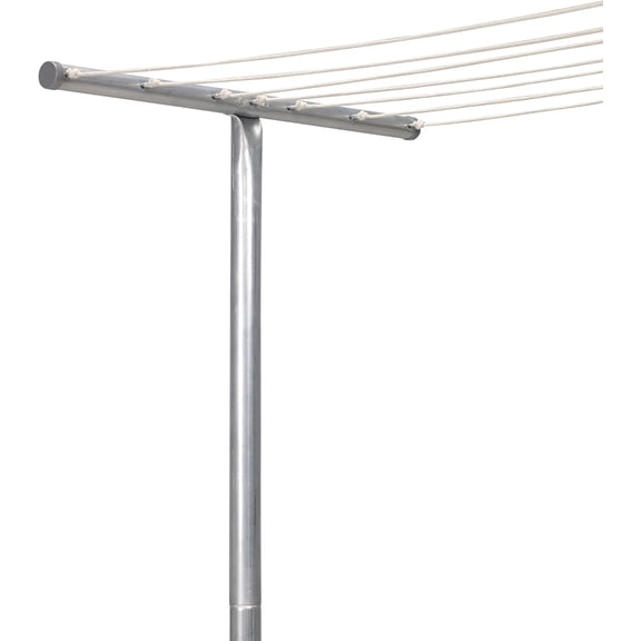 Steel Outdoor Clothesline TPost, Galvanized Single Post with Crossbar and Eyelet Screws, Silver Finish
