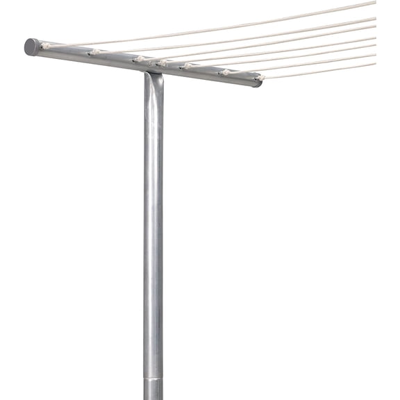 Steel Outdoor Clothesline T-Post, Galvanized Single Post with Crossbar and Eyelet Screws, Silver Finish