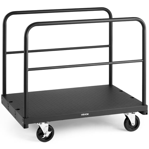 Steel Panel Truck Cart 1800 lbs Load Capacity 36 x 24 Inch Platform with 5 Inch Swivel Casters and 3 Side Handrails for Factory Warehouse Garage Black