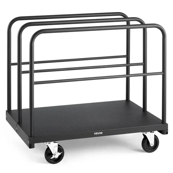 Steel Panel Truck Cart 1800 lbs Load Capacity 36 x 24 Inch Platform with 5 Inch Swivel Casters and 4 Side Handrails for Factory Warehouse Garage Black