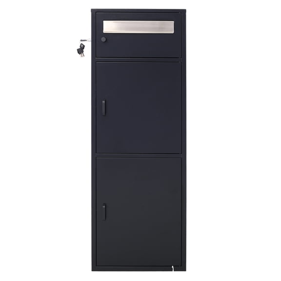 Steel Parcel Drop Box with Locking Letterbox - Freestanding Package Drop, Mail Box with Multi Compartments, Black