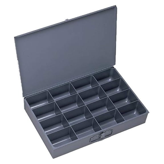 Steel Parts Organizer Box, 16 Compartment - 18x12x3 Inch - Gray Cold Rolled Steel Storage Container for Small Parts, Hardware, Tools, Fishing Tackle