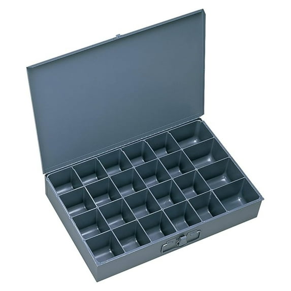 Steel Parts Organizer Box - 24 Compartment Storage Container, 18x12x3 Inch - Gray Cold Rolled Steel Toolbox, Portable Hardware Organizer for Small Parts