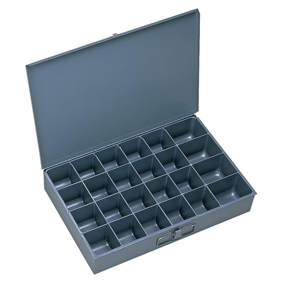 Steel Parts Organizer Box - 24 Compartment Storage Container, 18x12x3 Inch - Gray Cold Rolled Steel Toolbox, Portable Hardware Organizer for Small Parts