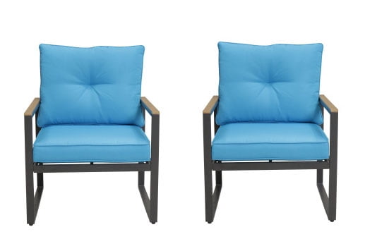 Steel Patio Furniture Armchair Set of 2, Metal Outdoor Chairs with Upgraded Cushions, All-Weather Outdoor Single Sofa for Balcony, Garden, Deck, Backyard, Blue