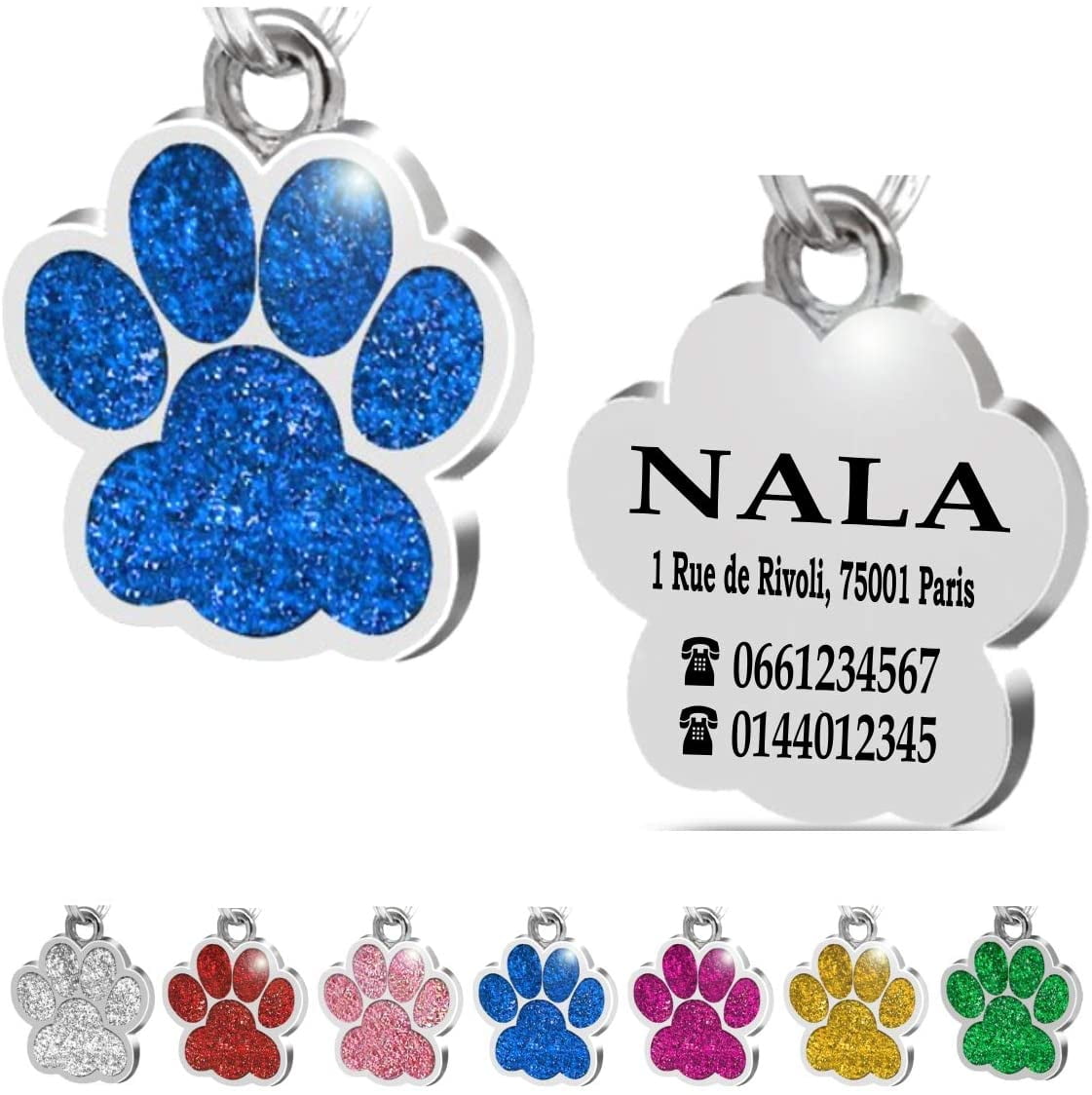 Steel Paw Tag Personalized Id Tag For Dog Cat Pet Collar Engraved (Blue