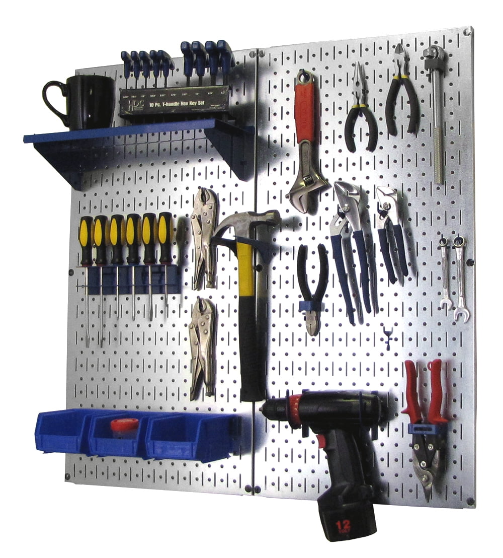 Steel Pegboard Utility Tool Storage Kit - Galvanized Steel Pegboard & Blue Accessories