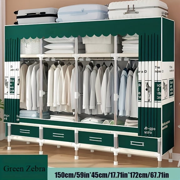 [Steel Pipe Reinforced Wardrobe] Simple 59in/79in Wardrobe Drawer Style - Strong and Durable Cloth Wardrobe Storage Cabinet - Standing Shelf